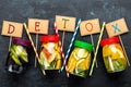 Variety of fruit infused detox water Royalty Free Stock Photo