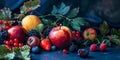 A variety of fruits and berries are on a table Royalty Free Stock Photo