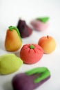 Variety of fruits on colorful marzipan