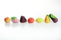 Variety of fruits on colorful marzipan