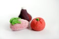 Variety of fruits on colorful marzipan