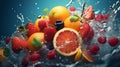 Assorted Fruits Submerged in Water. Generative AI. Royalty Free Stock Photo