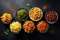 A variety of fusilli pasta from different types of legumes