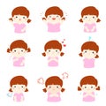 Variety girl face expression illustration. Royalty Free Stock Photo