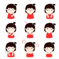 Variety girl face expression illustration. Royalty Free Stock Photo