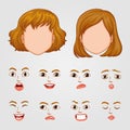 Variety of girl facial expressions set