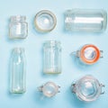 Variety of Glass Jars and Bottles, Zero Waste Shopping Concept Royalty Free Stock Photo