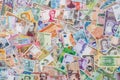 Variety of global banknotes, money collection, currencies Royalty Free Stock Photo