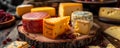 Variety of Gourmet American Cheeses Displayed to Celebrate American Cheese Month, Featuring Artisanal and Craft Cheeses on a Royalty Free Stock Photo