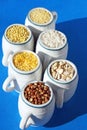 Variety of grain on blue Royalty Free Stock Photo