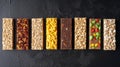 Assorted Granola Bars on Dark Surface Royalty Free Stock Photo