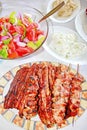 Variety grilled meat and salads