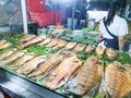 Variety of grilled seafood sold by local hawkers in Sandakan,Sabah.