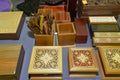 Handcrafted wood boxes Royalty Free Stock Photo