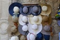 Variety of hats for sale in street market shop. Souvenirs from Dubrovnik, Croatia Royalty Free Stock Photo