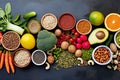 A variety of healthy foods Illustrating a health diet Royalty Free Stock Photo