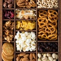 Variety of healthy snacks overhead shot