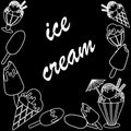 Variety of ice cream. Chalk sketch on blackboard with copy space