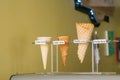 Ice cream cones on display in a gelato shop Royalty Free Stock Photo