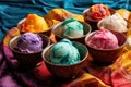 variety of ice cream flavors in colorful bowls Royalty Free Stock Photo