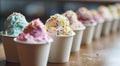 Variety of Ice Cream Scoops in Paper Cups