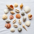Variety includes scallop shells family Pectinidae , conch shells family Royalty Free Stock Photo