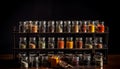 Variety of jars and bottles spice collection generated by AI
