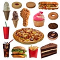 Variety of junk food isolated on white background Royalty Free Stock Photo