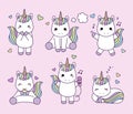 Variety of kawaii unicorn set