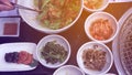 Variety of Korean small side dishes full table bbq meal Royalty Free Stock Photo