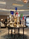 Variety of lamps with colourful glasses