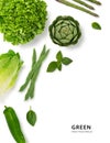 Variety of leafy green vegetables isolated on white background. Royalty Free Stock Photo
