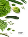 Variety of leafy green vegetables isolated on white background. Royalty Free Stock Photo