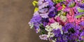 Variety of limonium sinuatum or statice salem flowers in blue, lilac, violet, pink, white, yellow colors in the greek garden shop. Royalty Free Stock Photo