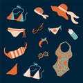 A variety of lingerie and swimwear. Cute big vector set of colored Bikini . all elements are isolated swimsuit