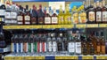 Variety of liquors in an Italian supermarket