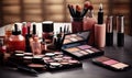 A Variety of Makeup Products on a Stylish Table Royalty Free Stock Photo