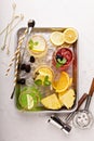 Variety of margarita cocktails on a tray