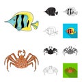 A variety of marine animals cartoon,black,flat,monochrome,outline icons in set collection for design. Fish and shellfish Royalty Free Stock Photo