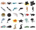 A variety of marine animals cartoon,black icons in set collection for design. Fish and shellfish vector symbol stock web Royalty Free Stock Photo