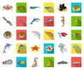 A variety of marine animals cartoon,flat icons in set collection for design. Fish and shellfish vector symbol stock web Royalty Free Stock Photo