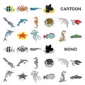 A variety of marine animals cartoon icons in set collection for design. Fish and shellfish vector symbol stock web Royalty Free Stock Photo