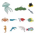 A variety of marine animals cartoon icons in set collection for design. Fish and shellfish vector symbol stock web Royalty Free Stock Photo