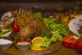 A variety of meat dishes in one of the bars. Royalty Free Stock Photo