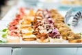 Variety of meat and fish canapes Royalty Free Stock Photo