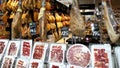 Variety of meat products in a Carrefour supermarket. Spain Royalty Free Stock Photo