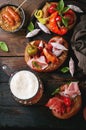 Variety of meat snacks in pretzels Royalty Free Stock Photo