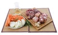 Variety of meat, vegetables and wine Royalty Free Stock Photo