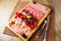 Variety of meats, sausages, salami, ham, olives Royalty Free Stock Photo