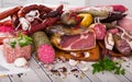 Variety of meats on table Royalty Free Stock Photo